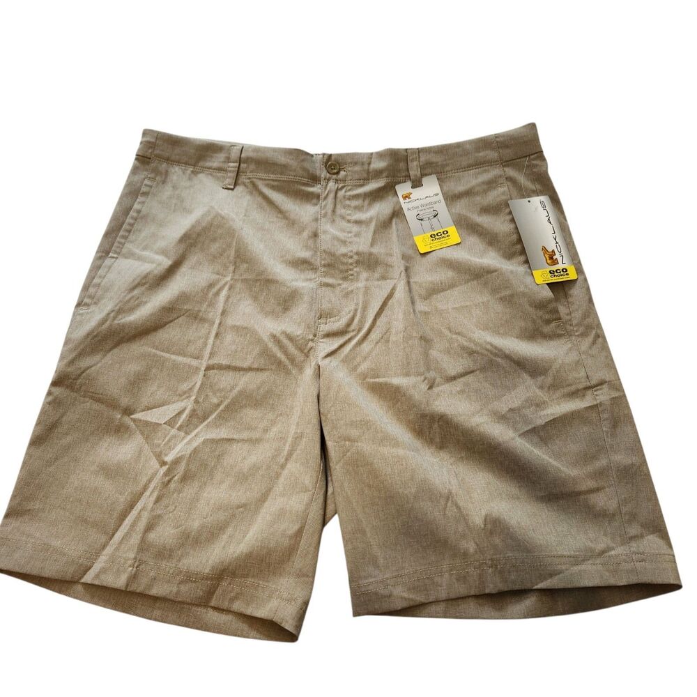 NWT Nicklaus Eco Choice Khaki Mens UPF 40 Active Waistband Golf Shorts Size 38